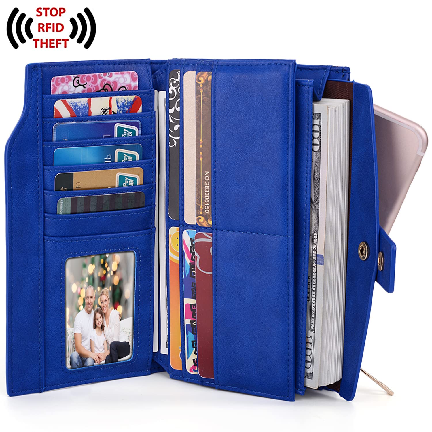 Women's RFID Blocking Large Capacity PU Leather Clutch