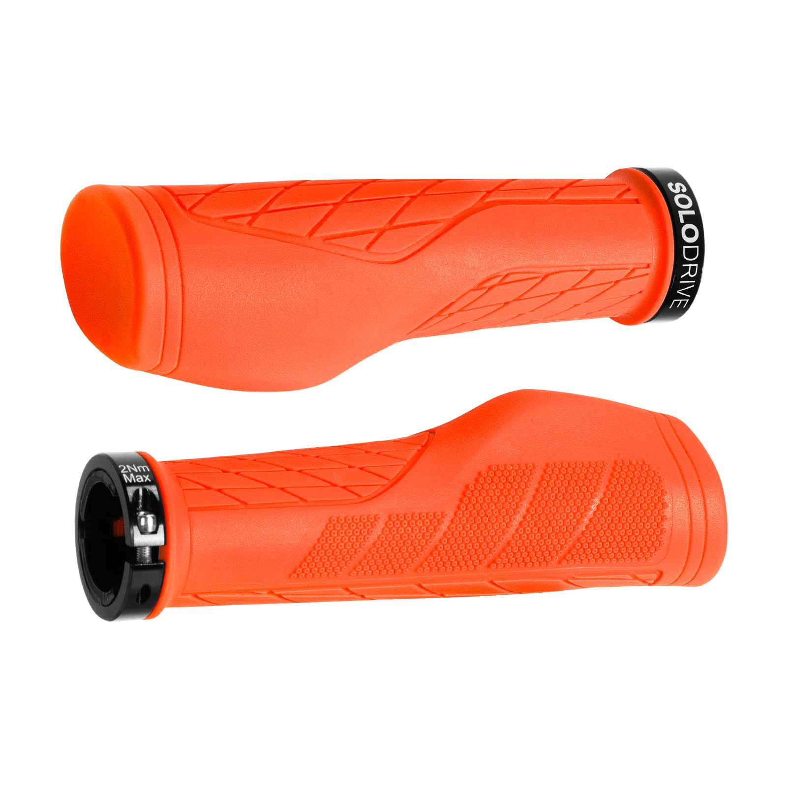 SOLODRIVE Ergonomic Design Mountain Bike Grips, Comfortable Bicycle Handlebar Grips, Single Lock-on and Non-Slip MTB Handle, Fit MTB, E-Bike, Hybrid, Scooter (Orange)