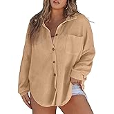 Eytino Womens Plus Size Boyfriend Shirts Casual Long Sleeve Button Down Oversized Waffle Knit Shacket Jacket(1X-5X)