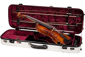 Crossrock Fiberglass Oblong Case fits 4/4 Full-Size Violin, with Accessory Compartments, Removable Shoulder Straps, TSA Lock, Hygrometer-Milky White (CRF2020VMW-R)