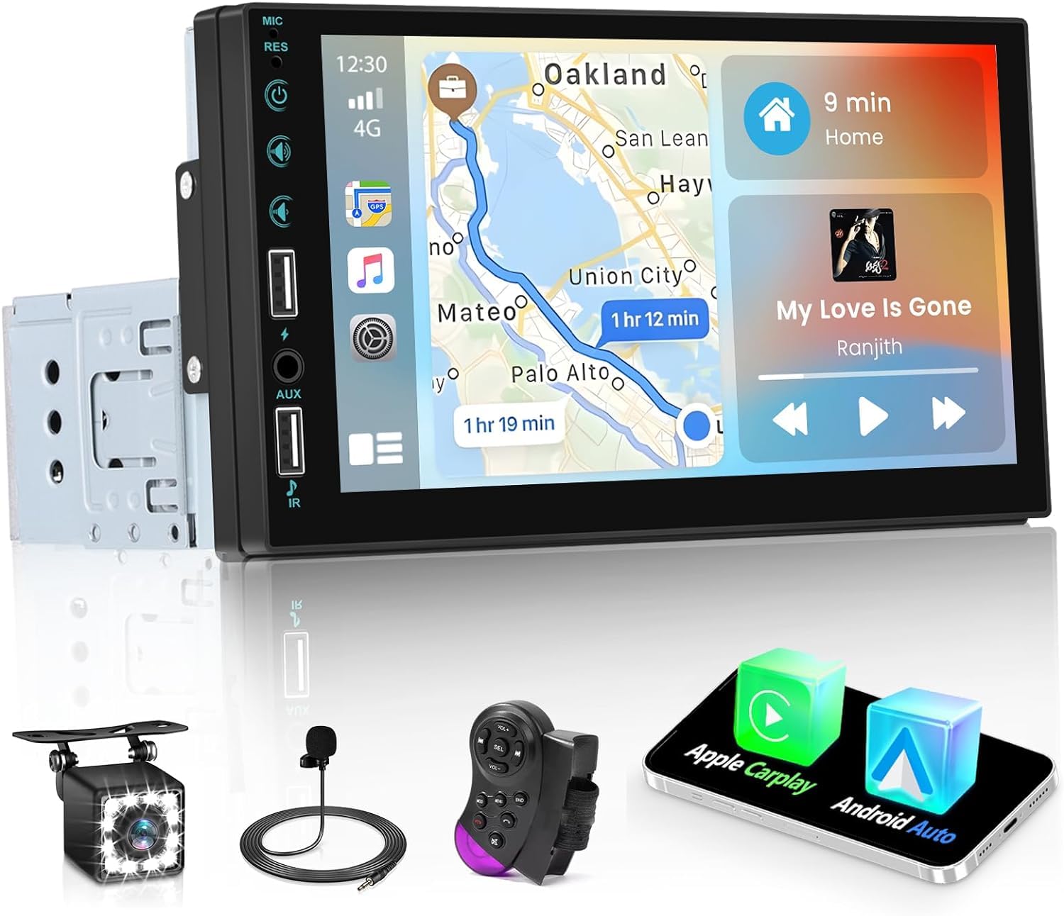 Hikity Wireless Carplay Android Auto Single Din Car Stereo 7 Inch Car Play Touchscreen Radio GPS Navigation Bluetooth FM Backup Camera