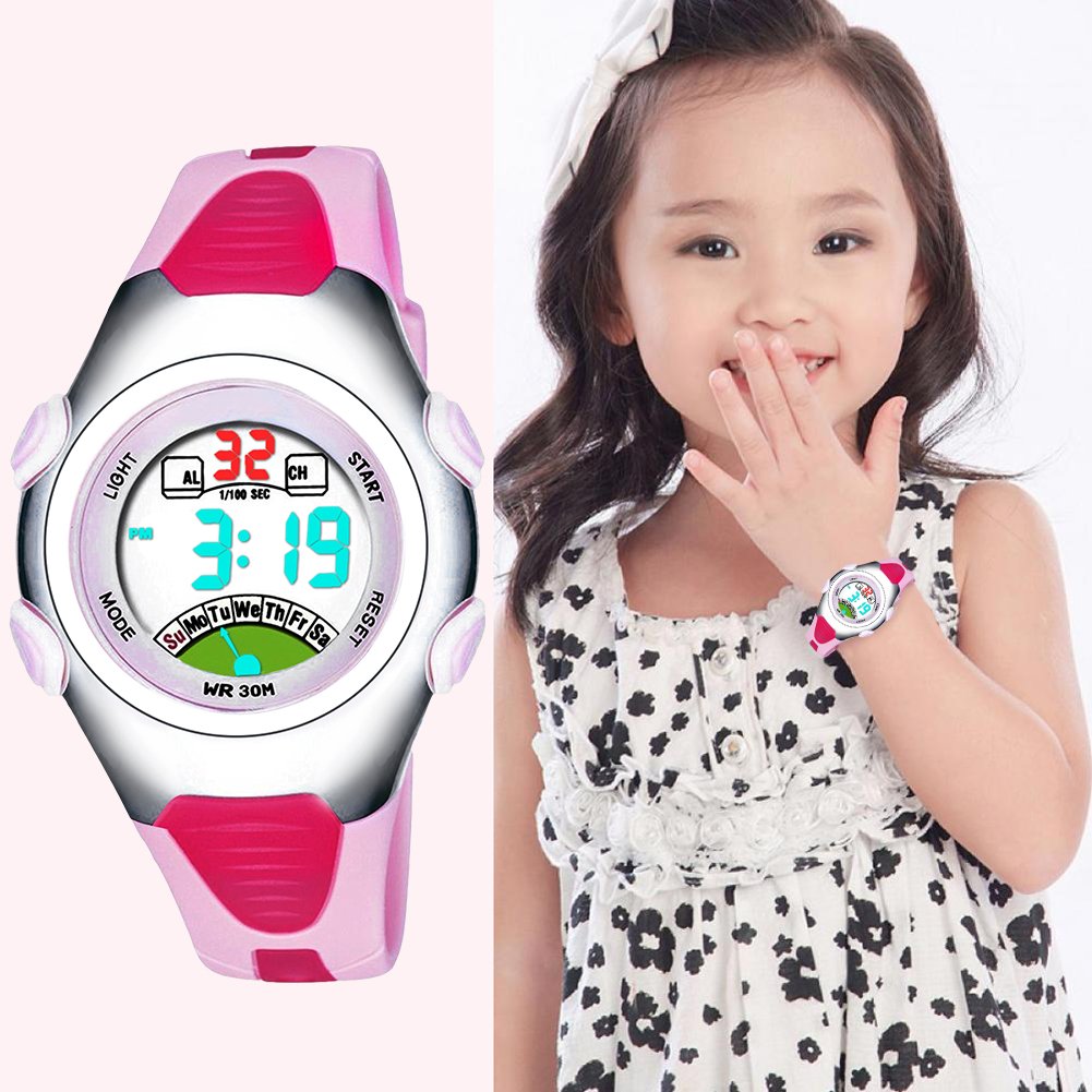 Montres de Digital de filles, montre imperméable de sports d\'enfants de 3 ATM avec l\'alarme, Montres bracelet électroniques de poignet de sport d\'enfants pour les petites filles enfants RSVOM