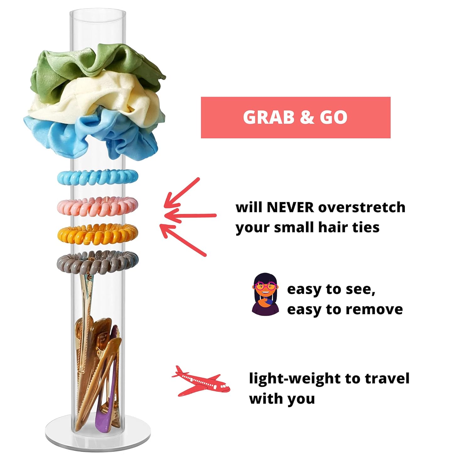 Scrunchie Holder Stand 12 Inches - Organizer A Lot of Scrunchies for Girls - Use This Hair Ties Organizer Stand as a Cute Bedroom Decor for Teens - Versatile Clear Acrylic Scrunchy Holder : Beauty