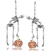 RechicGu Halloween Jointed Skeleton Pumpkin Earrings for Women Gothic Swing Hand Skull Dangle Earrings Crystal Pumpkin Earring for Halloween Costume Accessories Cosplay Jewelry Gift