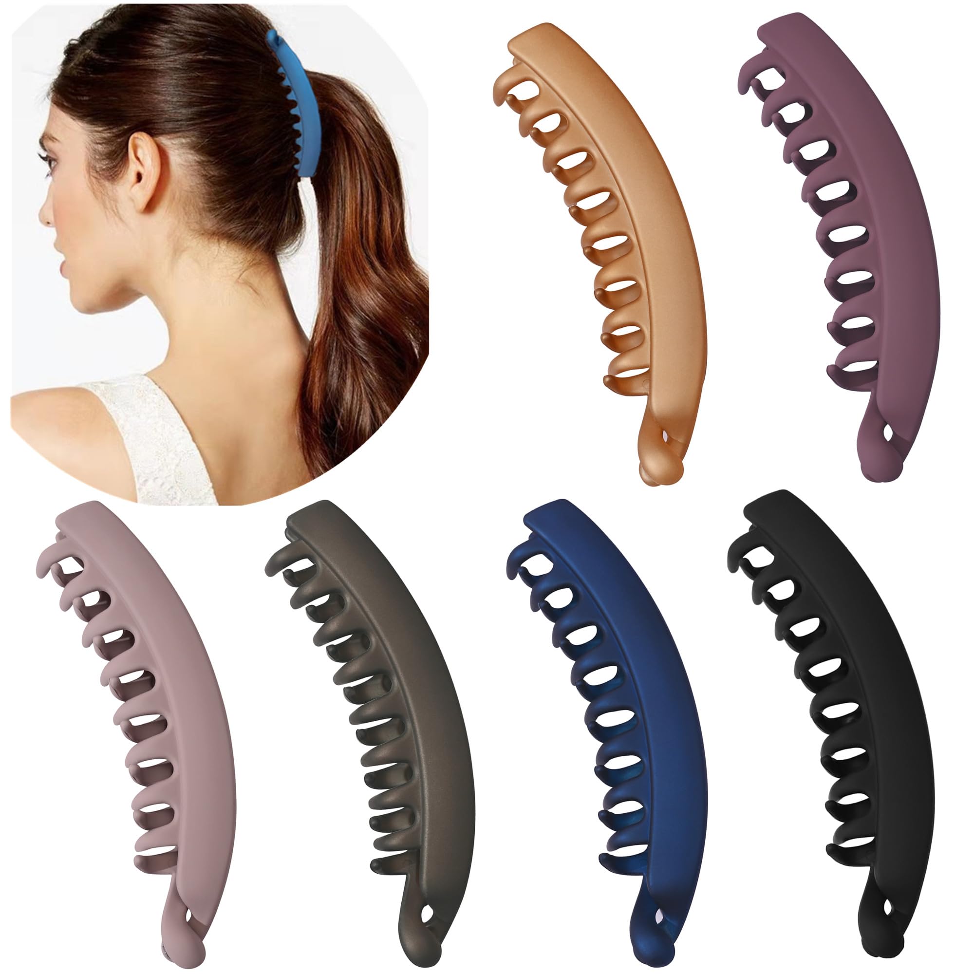 6 Piece Banana Hair Clips - Large Non Slip Claw Clips for Thin, Fine, Thick Hair