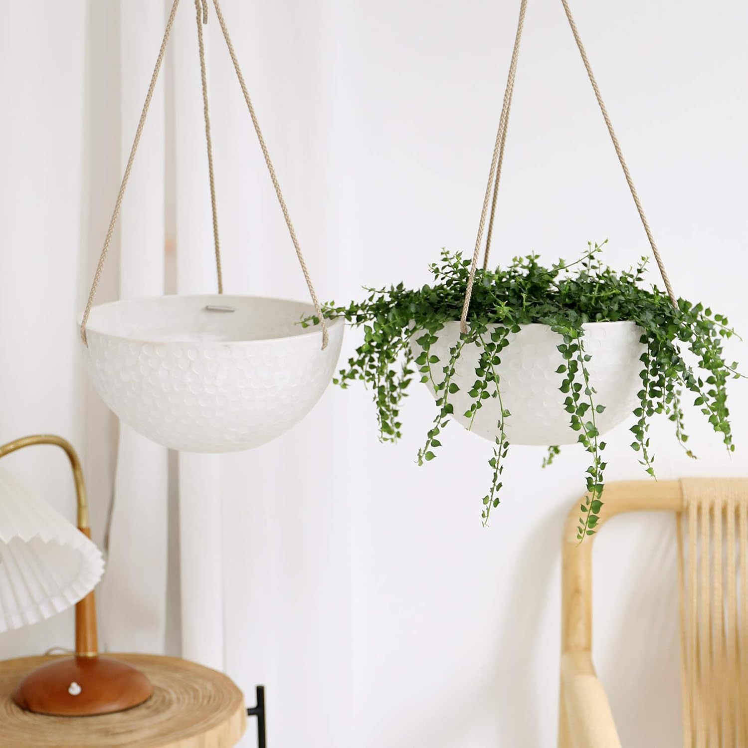 LA JOLIE MUSE 10 Inch Hanging Planters for Indoor Plants, Outdoor Garden Planter Pots, White, Honeycomb, Set of 2: Garden & Outdoor