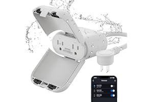 ELEGRP Outdoor Smart Dimmer Plug Waterproof IP66, Smart WiFi Plug with 2 Individually Sockets, Compatible with Alexa & Google Assistant, Outdoor Dimmer for String Lights, UL Listed, 1 Pack, Grey