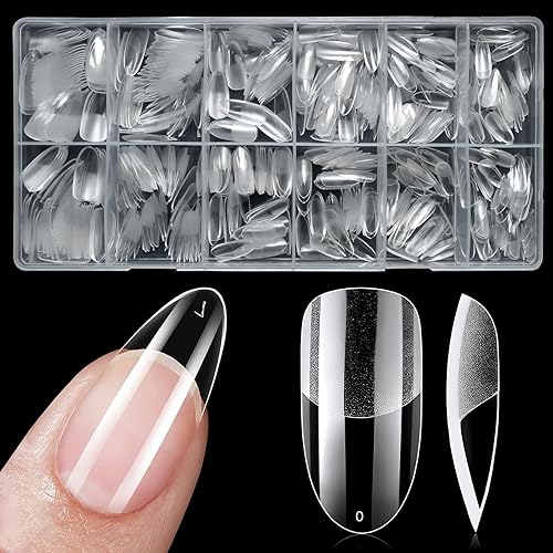 LuckForever 600pc Medium Oval Gel Nail Tips Clear Fake Nail Medium Soft Gel Nail Tips Full Cover False Nail Oval Almond for Acrylic Nails Extension Press Nail Making
