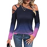 LilyCoco Women's Cold Shoulder Long Sleeve Top Asymmetrical Loose Casual Shirts