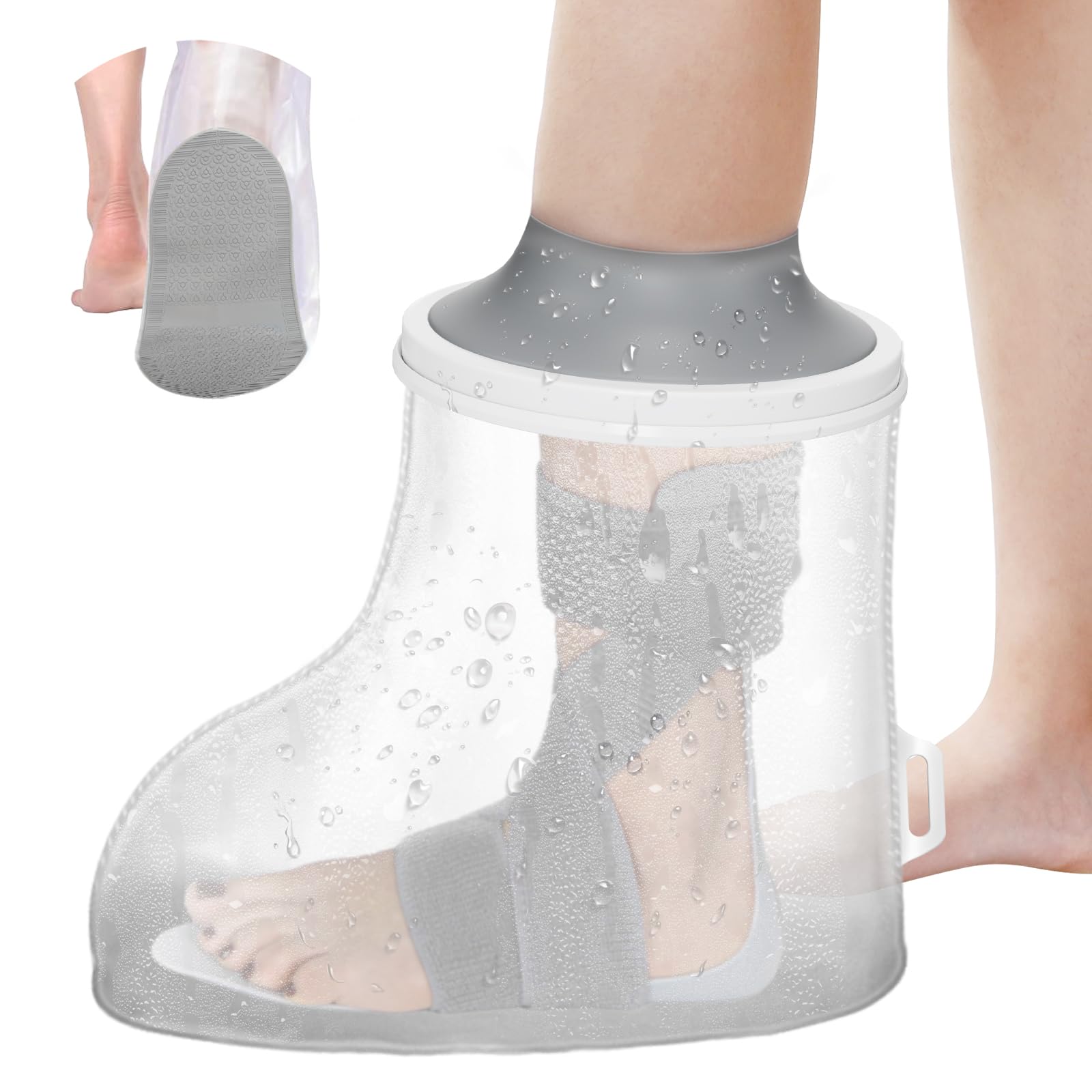 Photo 1 of Waterproof Foot Cover for Shower Adult with Upgraded Non-Slip Bottom, Shower Boots for Foot after Surgery, Watertight Ankle Cast Protector Showeing Boot Cover for Bandage Dressing Wound, Reusable