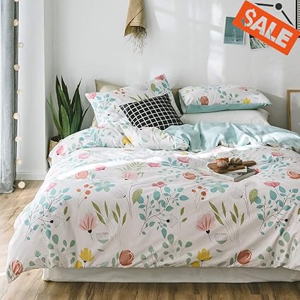 Vclife Flower Twin Bedding Sets Girls Cotton Floral Plant Printed