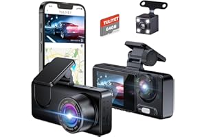 TULIYET Dash Cam Front and Rear, Electronics, Free 64GB Card, 1080P 3 Dash Camera for Cars, Full HD 2.0” IPS Screen Dashcam with App Control, G-Sensor, WDR, Loop Recording, 24H Parking Mode - Black