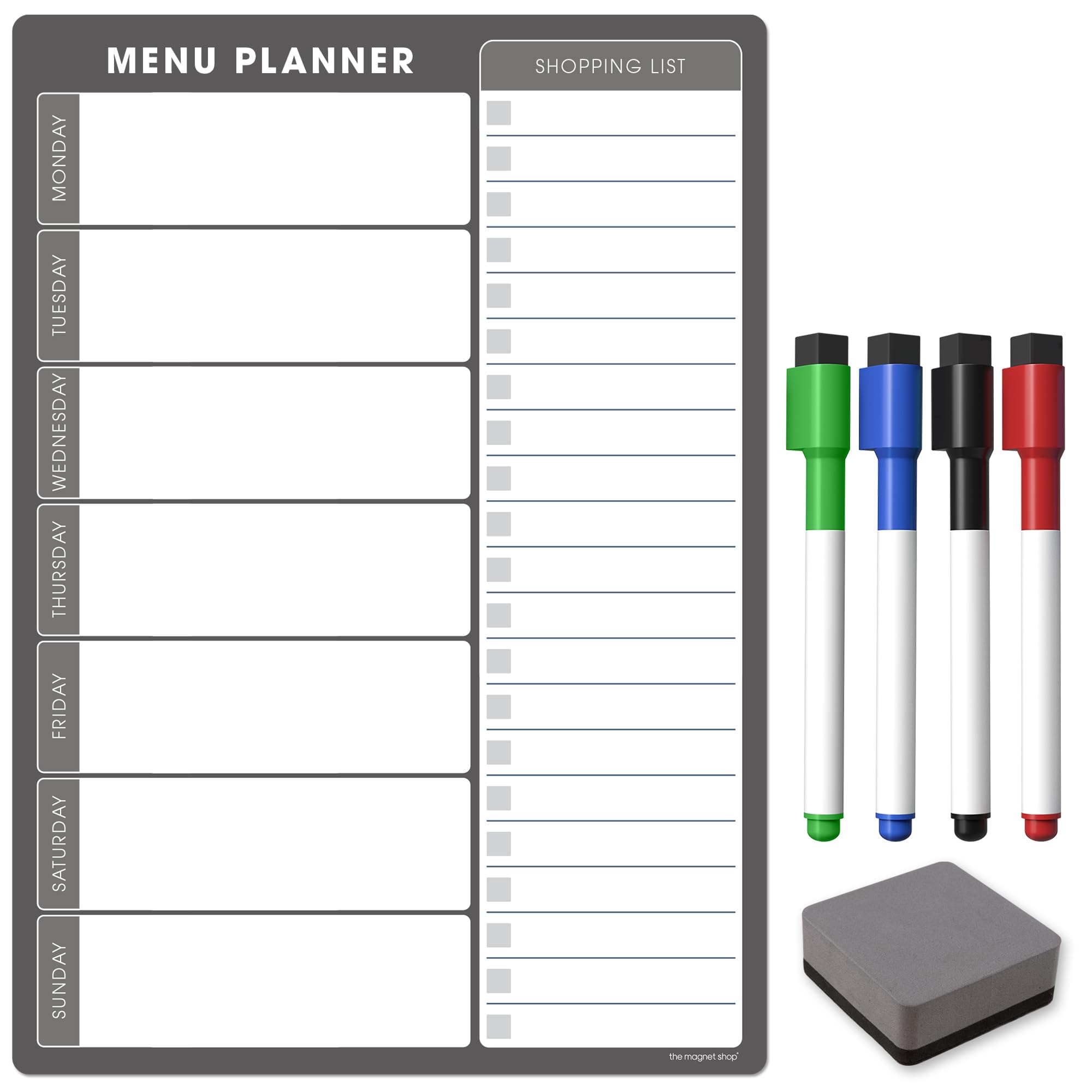 TMS A4 Weekly Meal Planner for Fridge | Magnetic Whiteboard Calendar and Shopping List | Use for Food Prep and Family Planning | Dry Wipe Memo Board for Kitchen | Made in The UK [30 x 21cm]
