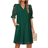 MEROKEETY Women's 2026 Summer Short Sleeve Mini Dress V Neck Ruffle Hollow Out Eyelet Lace Dresses
