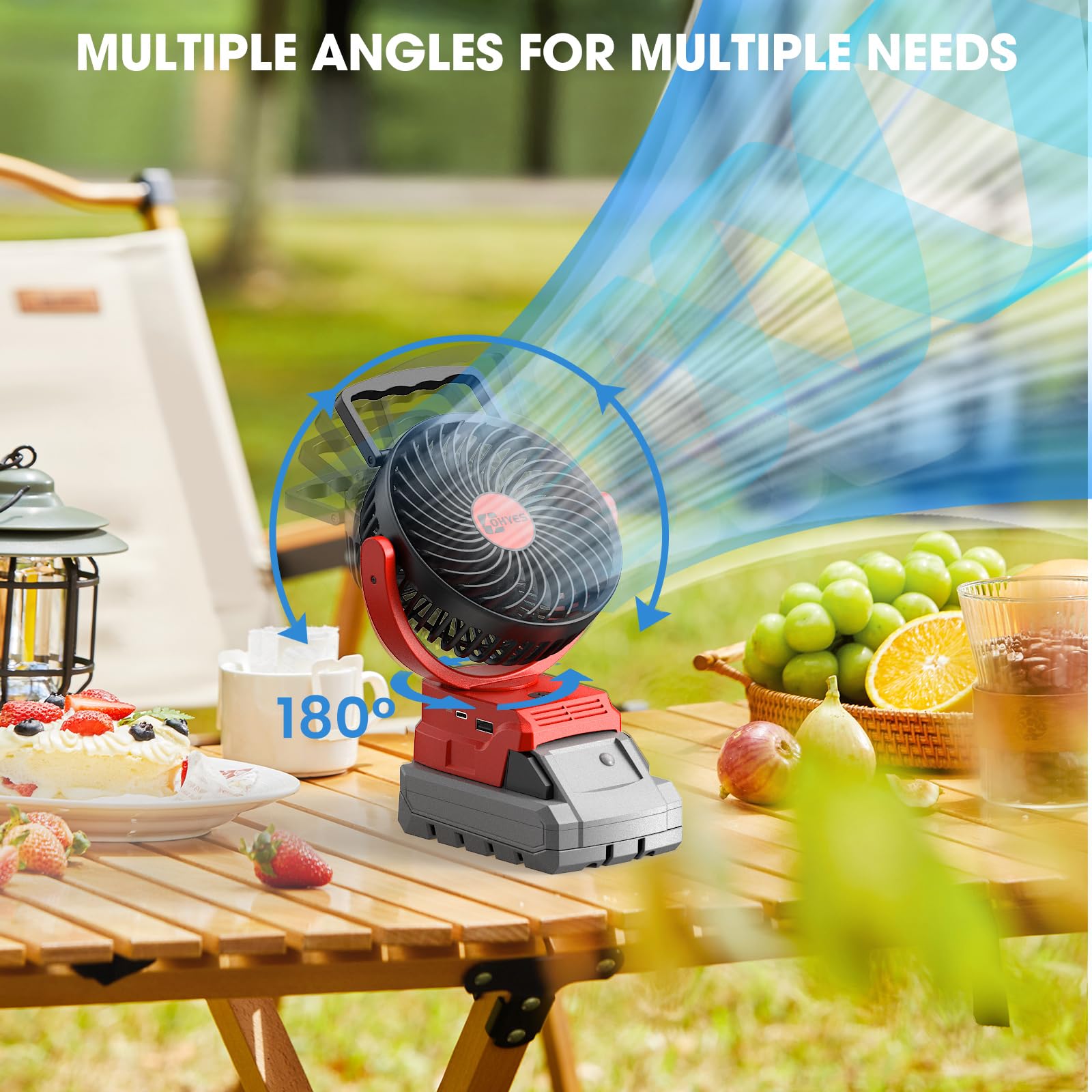 ohyes Cordless 5IN Jobsite Fan Fit for Milwaukee 18V Battery Brushless Motor Variable Speed USB Fast Charging for Camping & Workshop (Battery not included)