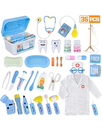 Durable Kinder Arzt Kit Arzt Ausrustung Doktor Pretend Play Werkzeuge Fur Kleinkinder Kostum Doktor Rollenspiele Schule Klassenzimmer Padagogisches Spielzeug Blau 1set Arztkofferchen Spielzeug