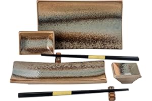 UNICASA Japanese Style Sushi Plate Set 8 Piece, Ceramic Sushi Dishes Serving Set, Include 2 Sushi Plates, 2 Sauce Dishes, 2 P