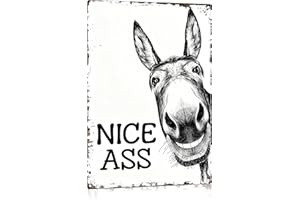 Nice Ass Picture Donkey Metal Tin Sign, Black and White Humorous Vintage Bathroom Wall Art, Farmhouse Decor with Funny Donkey
