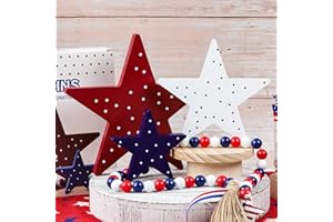 Maxsoins 4th of July Decorations-Tiered Tray and Home Decor-3 Patriotic Wooden Stars Signs-Farmhouse Rustic Decor Items for Home Table Memorial Day Independence Labor Red White Blue
