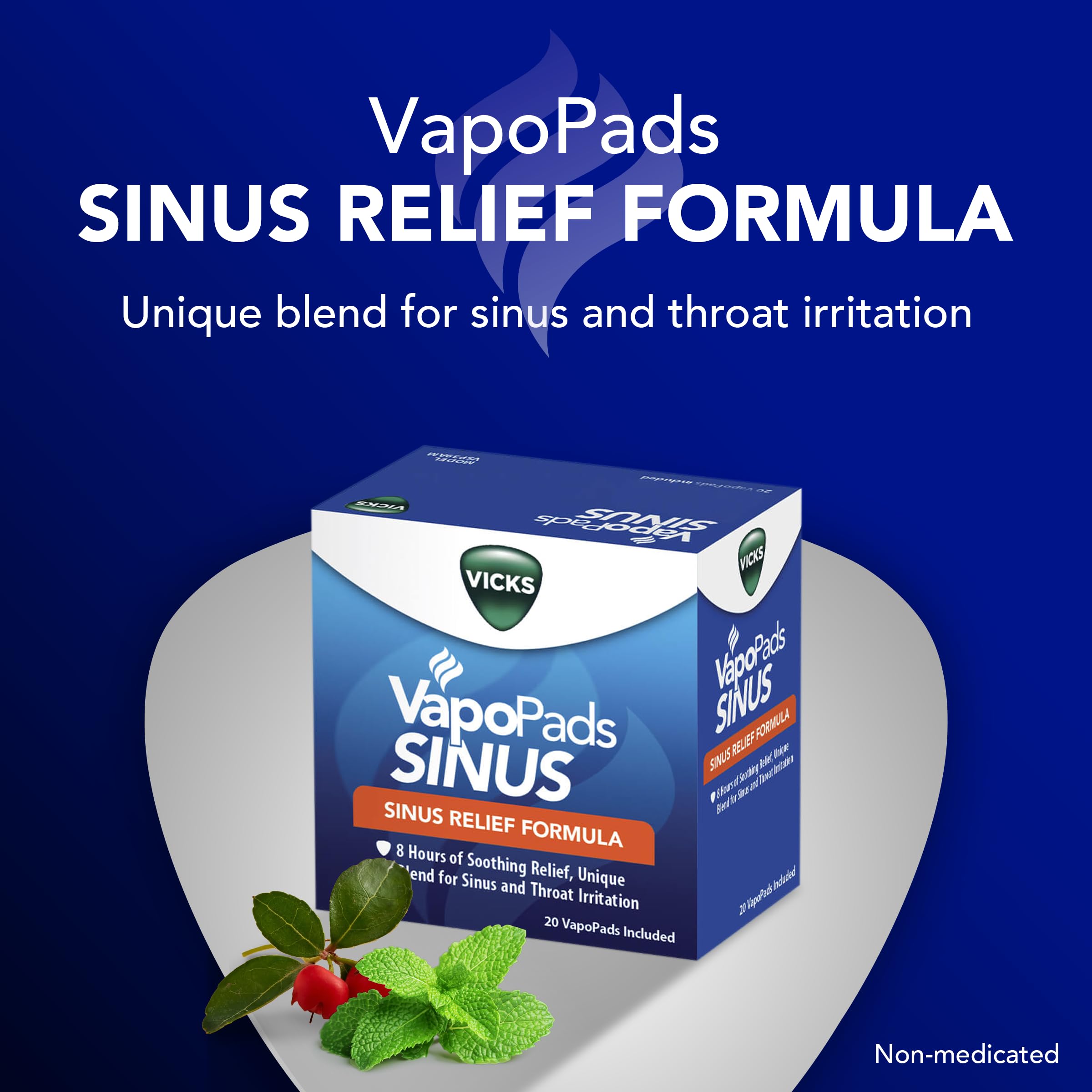 Vicks VapoPads Sinus Relief Formula - Vapor Pads Refill for Vicks Humidifiers and Steam Inhalers, Scent Pads for Sinus Congestion and Throat Irritation, 20-Pack, Box Color May Vary