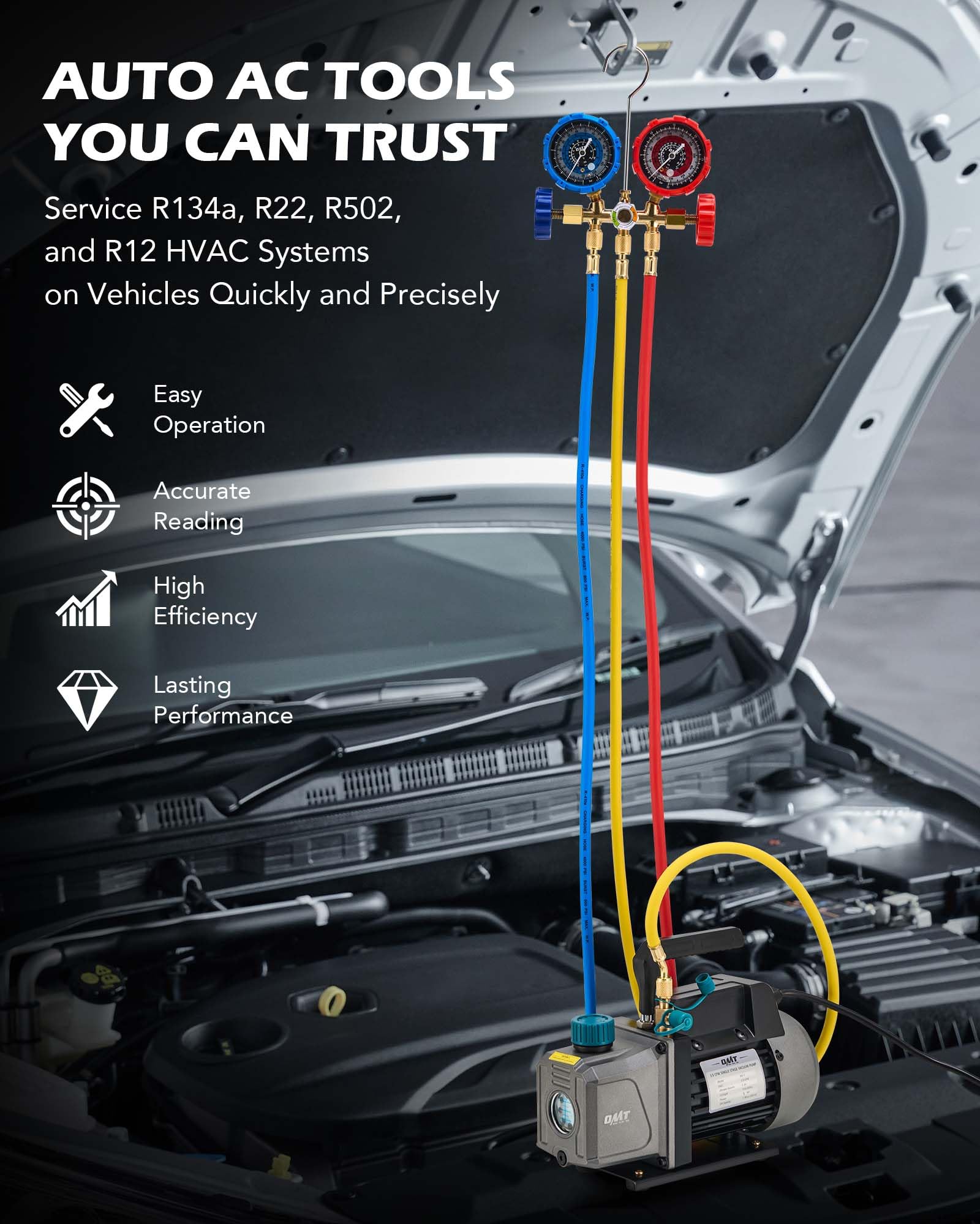 Orion Motor Tech AC Vacuum Pump And Gauge Set, 1/4 Hp 3.5 Cfm Vacuum