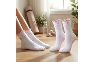 2 Pairs Pilates Grip Socks for Women Yoga Grippy Socks Cute Barre Non Skid Athletic Crew Sticky Sock Workout