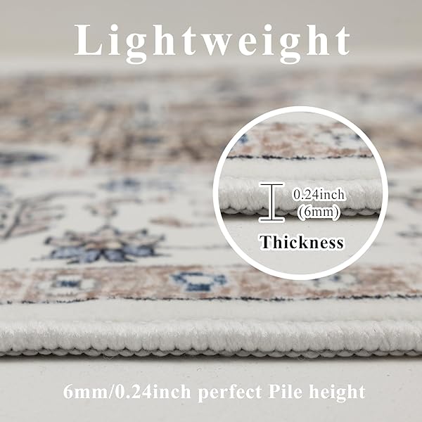 KENODITAN 9X12 AREA RUG LIVING ROOM RUGS, STAIN RESISTANT WASHABLE RUG, VINTAGE LARGE NON-SLIP BACKING, LOW PILE LIGHTWEIGHT PRINT RUG FOR BEDROOM DINNING ROOM HOME OFFICE (TAUPE/BLUE)