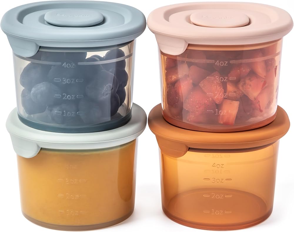 Moonkie 4 Pack 120ml Silicone Baby Food Storage Containers with Airtight Lids