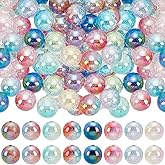 SOFPLATE 50Pcs 16mm Acrylic Beads Transparent Crackle Beads Thick Round Bubblegum Beadable Pen UV Rainbow AB Color Bead for Jewelry Making Beading Supplies Earrings Bracelets Necklaces Adults