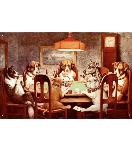 Tapisserie Murale Vintage - Chiens Jouant Au Poker - Fabriquée En Turquie Années 70
