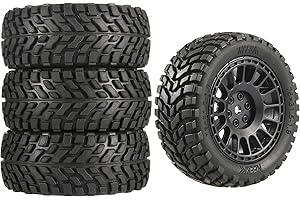 NEEBRC 4PCS 76mm/2.99inch RC Rally Car Tyres 12mm Hex Hub Rubber Tires & Plastic Wheel Rims for 1/16 1/14 1/12 1/10 RC Off Road Buggy On-Road Touring Car (Wheel Rims*B and Tires)(NOT Glued)