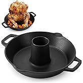 Onlyfire Universal Cast Iron Chicken Roaster, Pre-Seasoned Poultry Roaster Beer Can Turkey Holder with Roasting Pan for Most 
