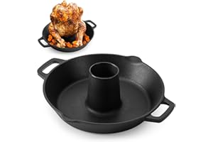 ONLYFIRE CHEF Onlyfire Universal Cast Iron Chicken Roaster, Pre-Seasoned Poultry Roaster Beer Can Turkey Holder with Roasting Pan for Most Grills and Oven