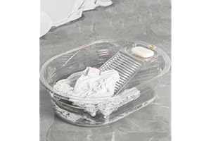 VEMJO Portable Washboard Basin & All-in-One Laundry Basin Set - Heavy-Duty Wash Board for Hand Washing Clothes | Built-in Scrub Surface, washboard hand washing clothes for Camping, RV, Emergency Use