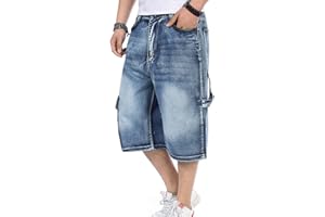 Yeokou Men's Loose Hip Hop Cropped Jeans Work Denim Shorts with Cargo Pockets