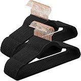 SONGMICS Velvet Hangers Set of 50; 0.6 cm Thick, 43.5 cm Long, Rose Gold/Black