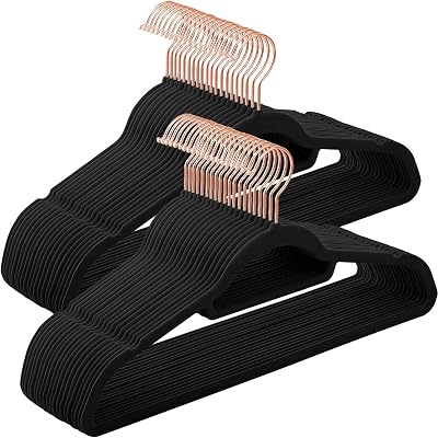 SONGMICS Velvet Hangers Set of 50; 0.6 cm Thick, 43.5 cm Long, Rose Gold/Black