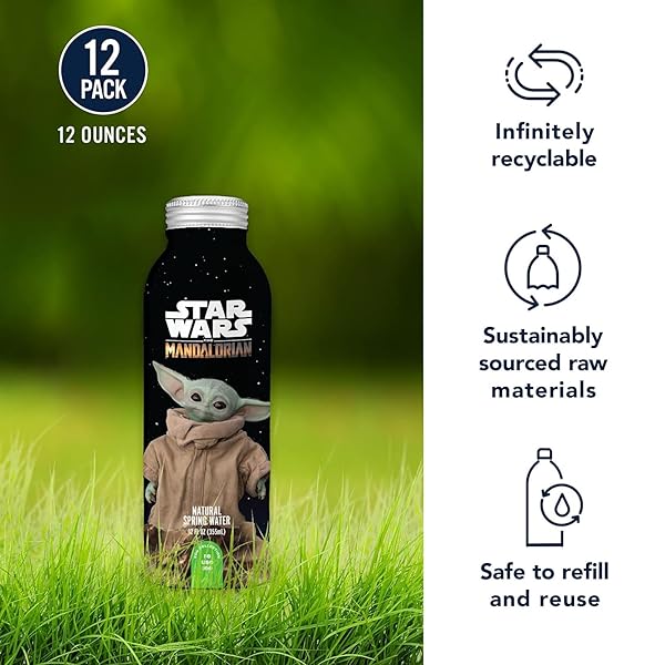 PULSE STAR WARS THE MANDALORIAN – NATURAL FILTERED SPRING WATER – DISNEY BOTTLES – BPA-FREE ALUMINUM RECYCLABLE BOTTLES – 12 PACK