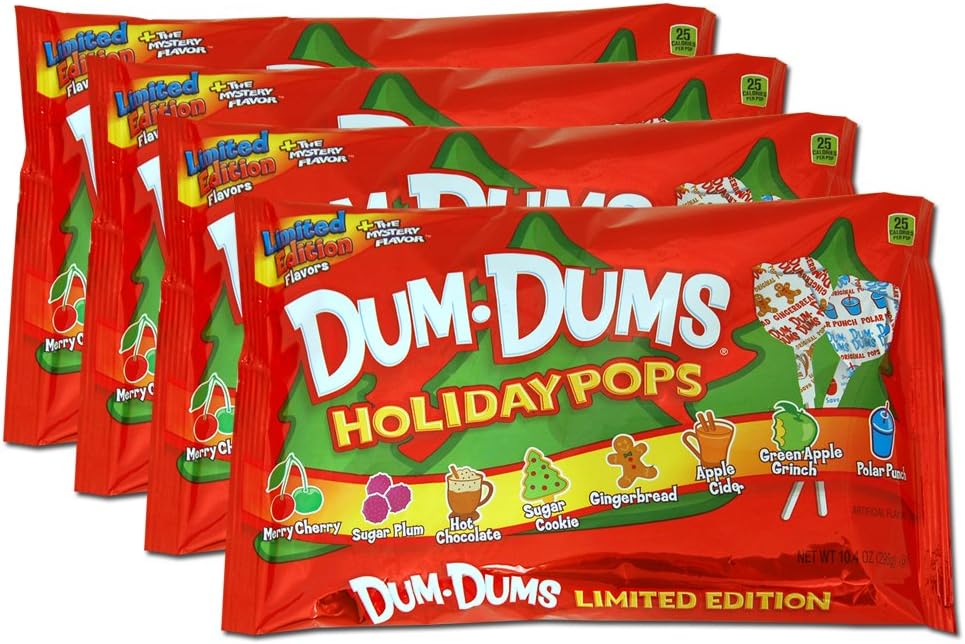 Dum Dums Holiday Pops 10.4 oz bags Limited Edition Flavors (Pack of 4)