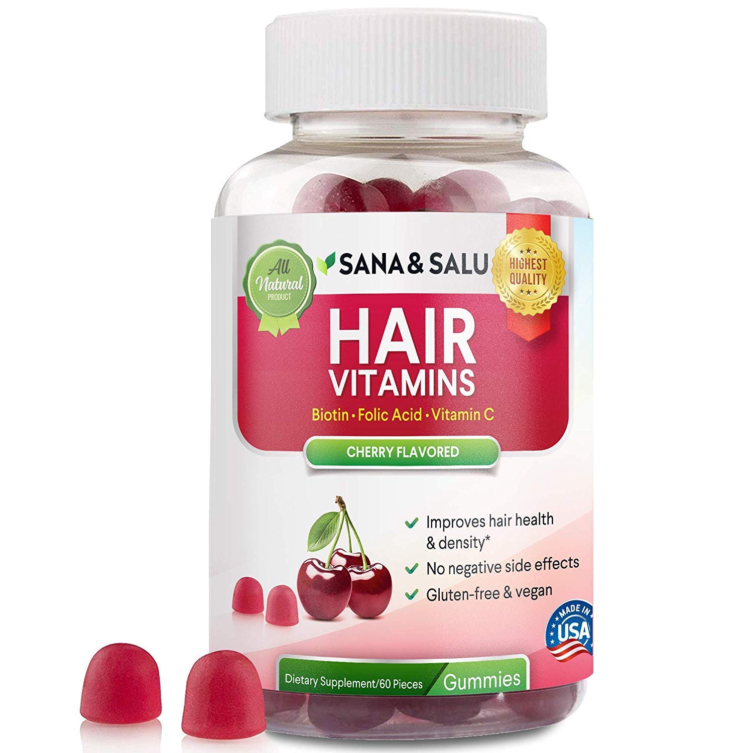 Hair Growth Vitamins Gummies With Biotin Vegan Gluten Free Stronger Healthier Thicker Hair Regrowth By Sana Salu 60 Pcs