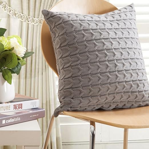 Unimall Cotton Cushion Cover Grey 18x18 Inches European Style Soft