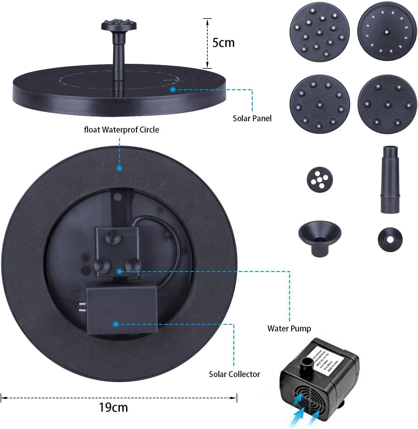 AISITIN Solar Fountain 3.5W Circle Solar Water Pump Floating Fountain Built-in Battery - Image 3