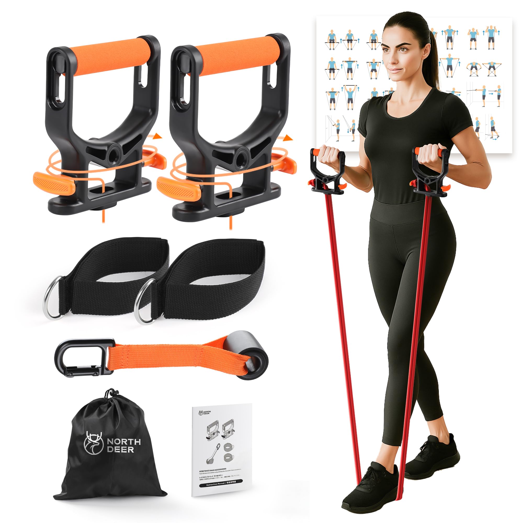 Photo 1 of [2025 New] Northdeer Resistance Band Accessories KIT with Patented Power Handles, Door Anchor, Ankle Cuffs, Workout Guide, Adjustable Tension for Home Travel Gym Yoga Pilates Full Body for Men Women