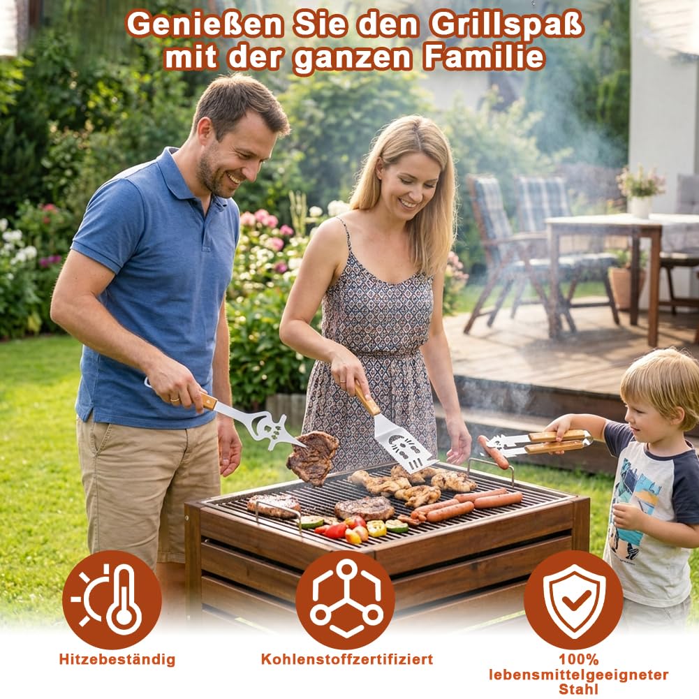 7-in-1 Grillbesteck Set Edelstahl, Multifunktionales Grillspachtel mit Grillzange und Grillgabel, BBQ Grill Zubehör, Kreativer Grillzubehör Männer Geschenk, Grill Geschenke für Männer/Frauen/Eltern 5