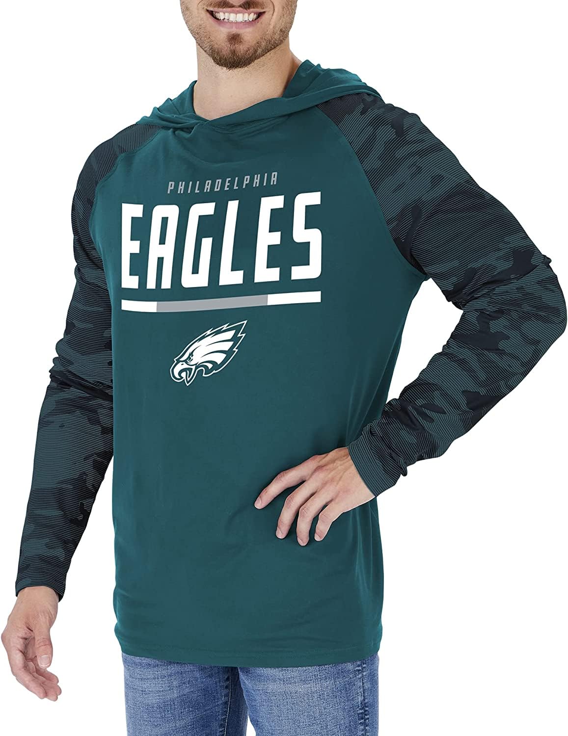 Zubaz NFL Men's Team Color Lightweight Pullover Hoodie with Camo Print Sleeves - Philadelphia Eagles, 3X-Large Image