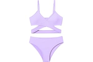 Doumlop Girls Swimsuit Bikini Set,Criss Cross Bathing Suits for Girls Two Piece Swimsuit Solid Color Girls' Swimwear