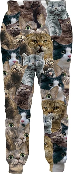 Leapparel Unisex Cat Design Elastic Waist Tracksuit Sweatpants Sports