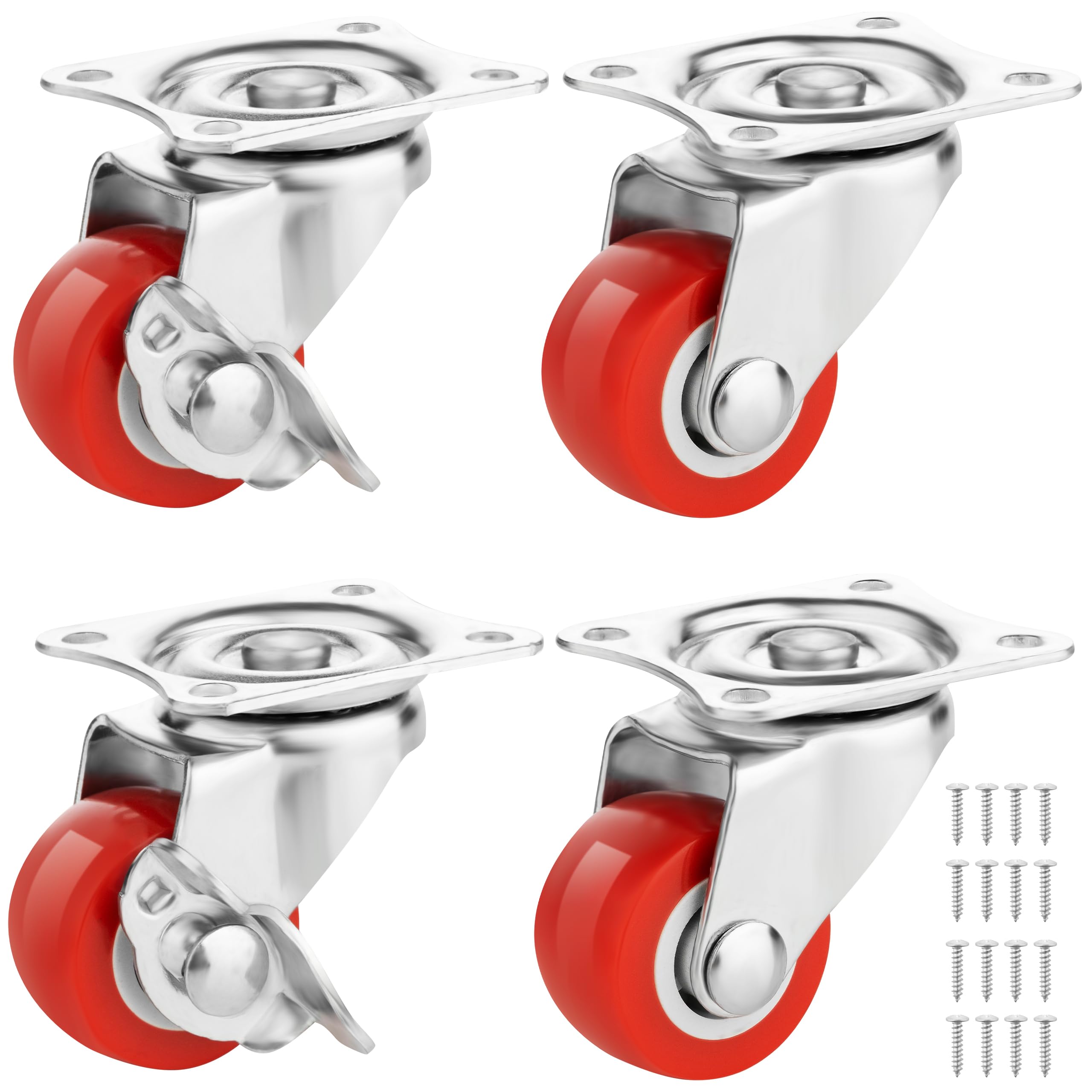 Photo 1 of Castrek 1 Inch Heavy Duty Casters Set of 4, Lockable Plate Caster Wheels with Brakes Scratch Resistant & 360 Degree Rotatable, 400 lbs Load Capacity - Ideal for Any Floor (2 x Swivel & 2 x Brakes)