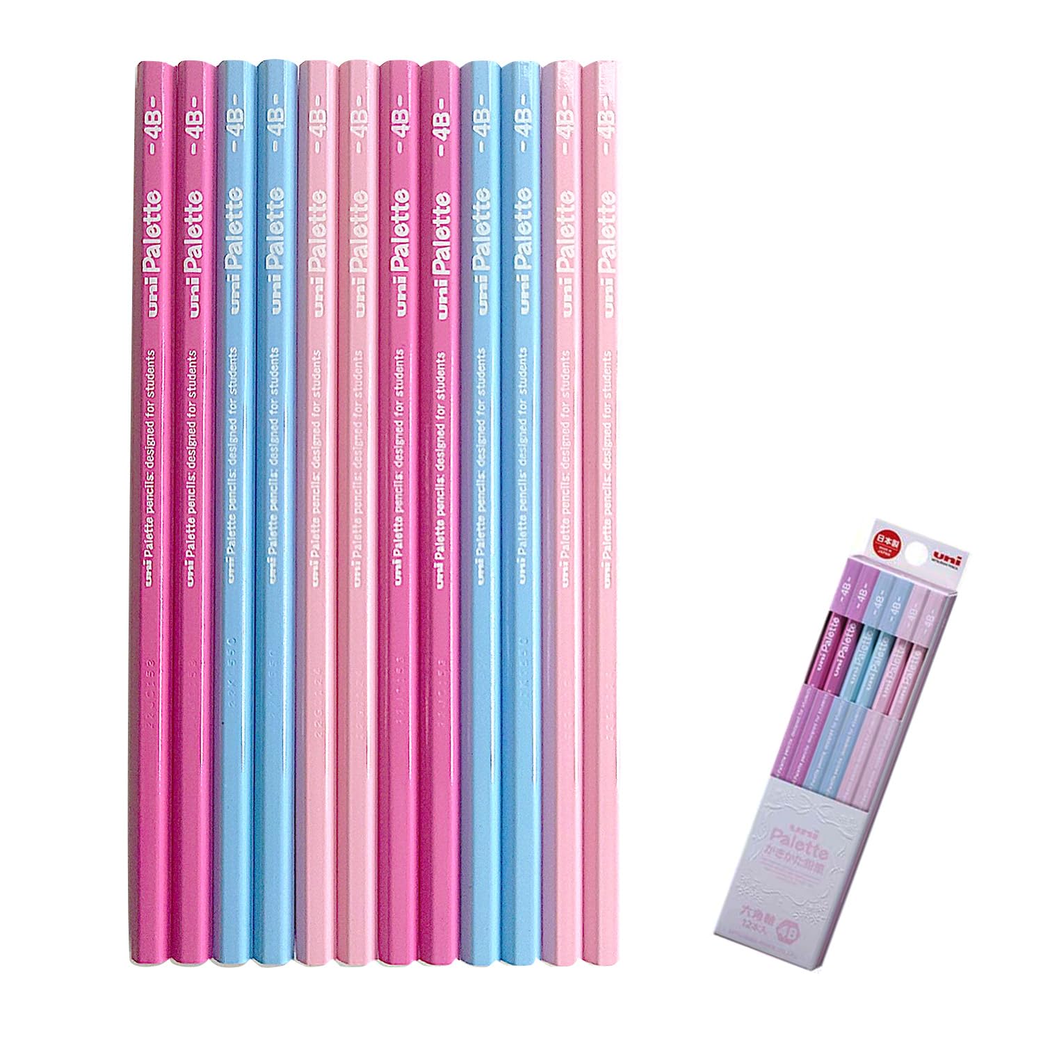 名入れ鉛筆 三菱鉛筆 ユニパレット 書きやすい かきかた鉛筆 HB-6B 1ダース パステルカラー cdm-K505-556N 選べるパッケージ ぐんぐんぐーん (4B, 通常ﾊﾟｯｹｰｼﾞ, パステルピンク) の商品画像