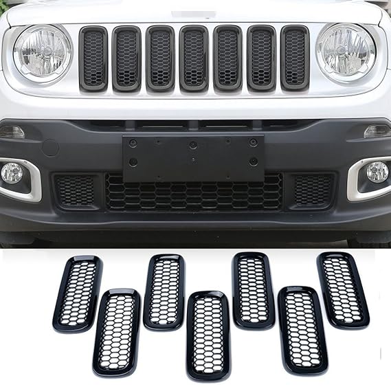 20152017 Renegade 7pcs ABS Front Grill Grille Inserts with Mesh (Black